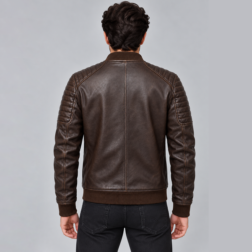 Men’s Brown Leather Bomber Jacket | POOHLA SPORTS - Image 2